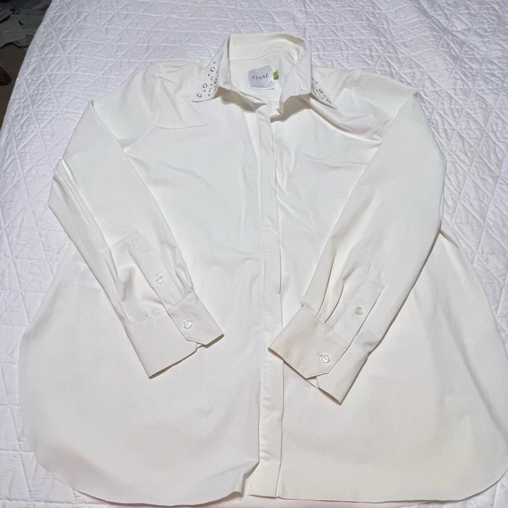 Lysse Ivory Button-Up Blouse with Studded Collar